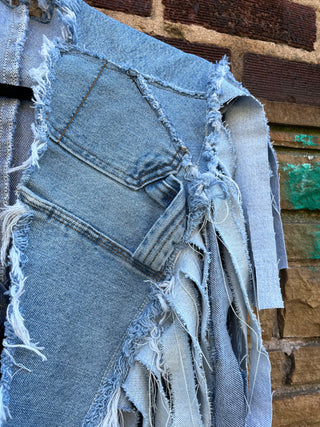 Custom Double Fringe Denim Poncho - The Vault by Sacha