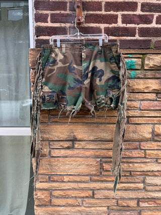 Custom Camo Fringe Shorts w. Drawstring | Size L - The Vault by Sacha