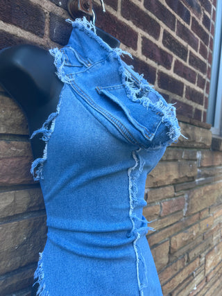 Custom Blue Distressed Halter Top - The Vault by Sacha