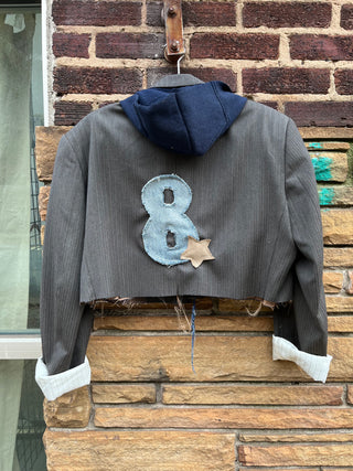 Custom Crop Gray Stripe Blazer - The Vault by Sacha