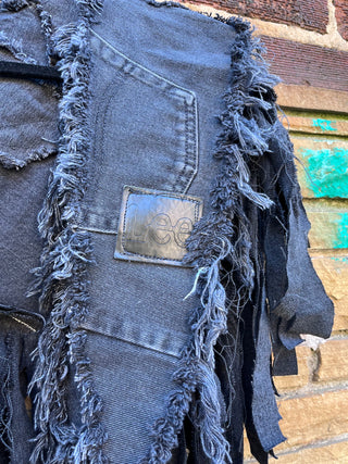 Custom Black Denim Lee Fringe Poncho - The Vault by Sacha