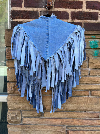 Custom Double Fringe Denim Poncho - The Vault by Sacha