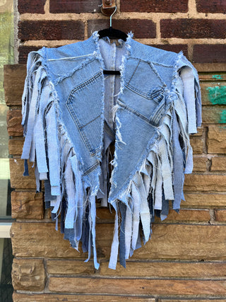 Custom Double Fringe Denim Poncho - The Vault by Sacha
