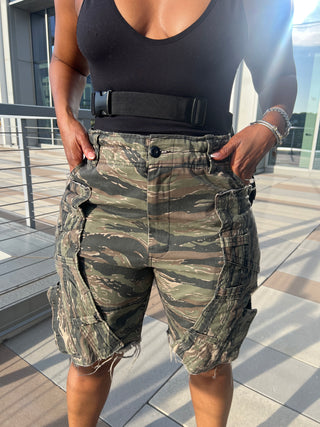 Custom Camo Distressed Shorts 10-12 days production from order - The Vault by Sacha