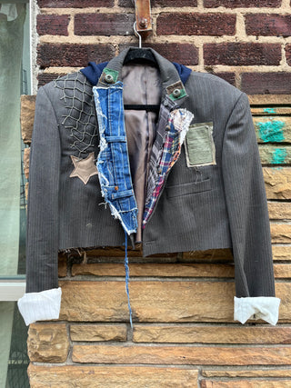 Custom Crop Gray Stripe Blazer - The Vault by Sacha