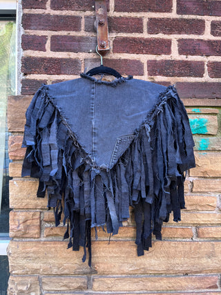 Custom Black Denim Lee Fringe Poncho - The Vault by Sacha