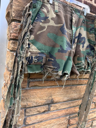 Custom Camo Fringe Shorts w. Drawstring | Size L - The Vault by Sacha