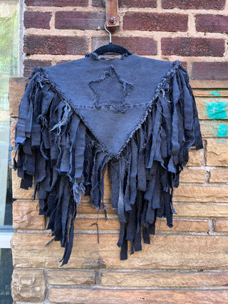 Custom Black 2 Pocket Fringe Denim Poncho - The Vault by Sacha