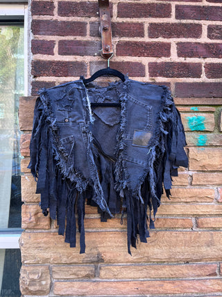 Custom Black Denim Lee Fringe Poncho - The Vault by Sacha