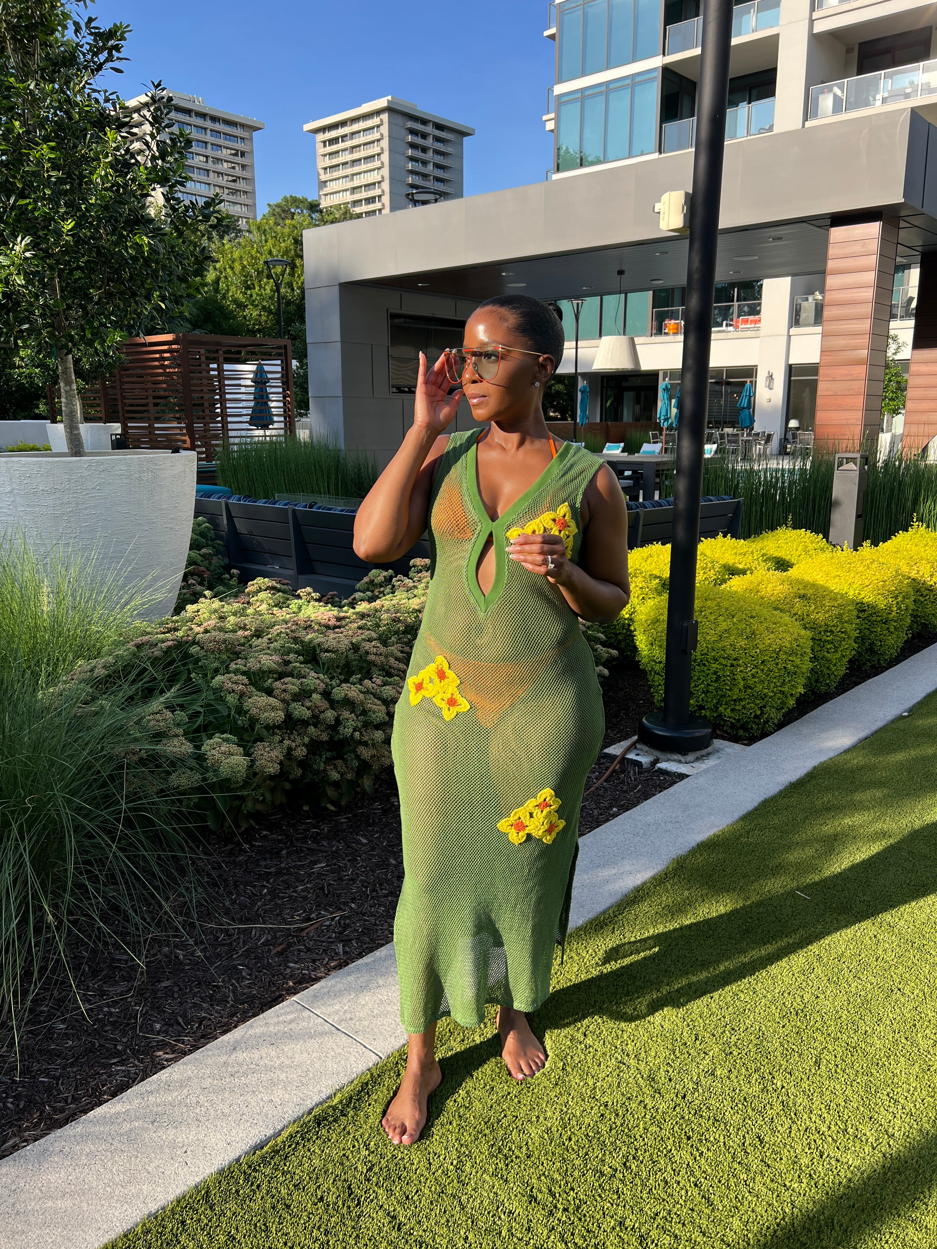 garden crochet dress Garden Whimsy Sage Green Crochet Midi Dress Shop the Mint