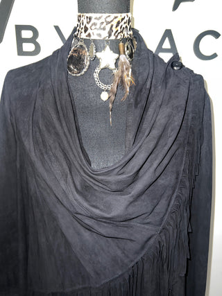 Suede Wrap Fringe Cardigan - The Vault by Sacha