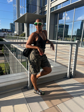 Custom Camo Distressed Shorts 10-12 days production from order - The Vault by Sacha