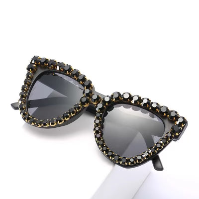 Black Gemstone Cat Eye Sunglasses