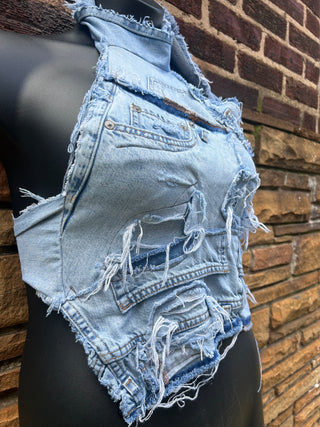 Light Wash Custom Distressed Halter | Size S/M - The Vault by Sacha