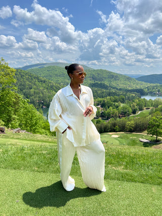 Cream Pleated Two-Piece Set - The Vault by Sacha