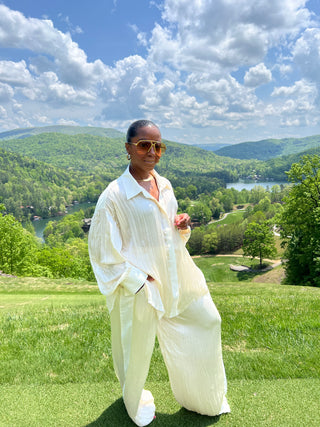 Cream Pleated Two-Piece Set - The Vault by Sacha