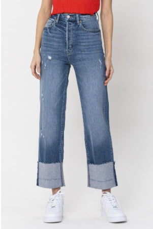 High Waist Stretch Jeans w. Cuff