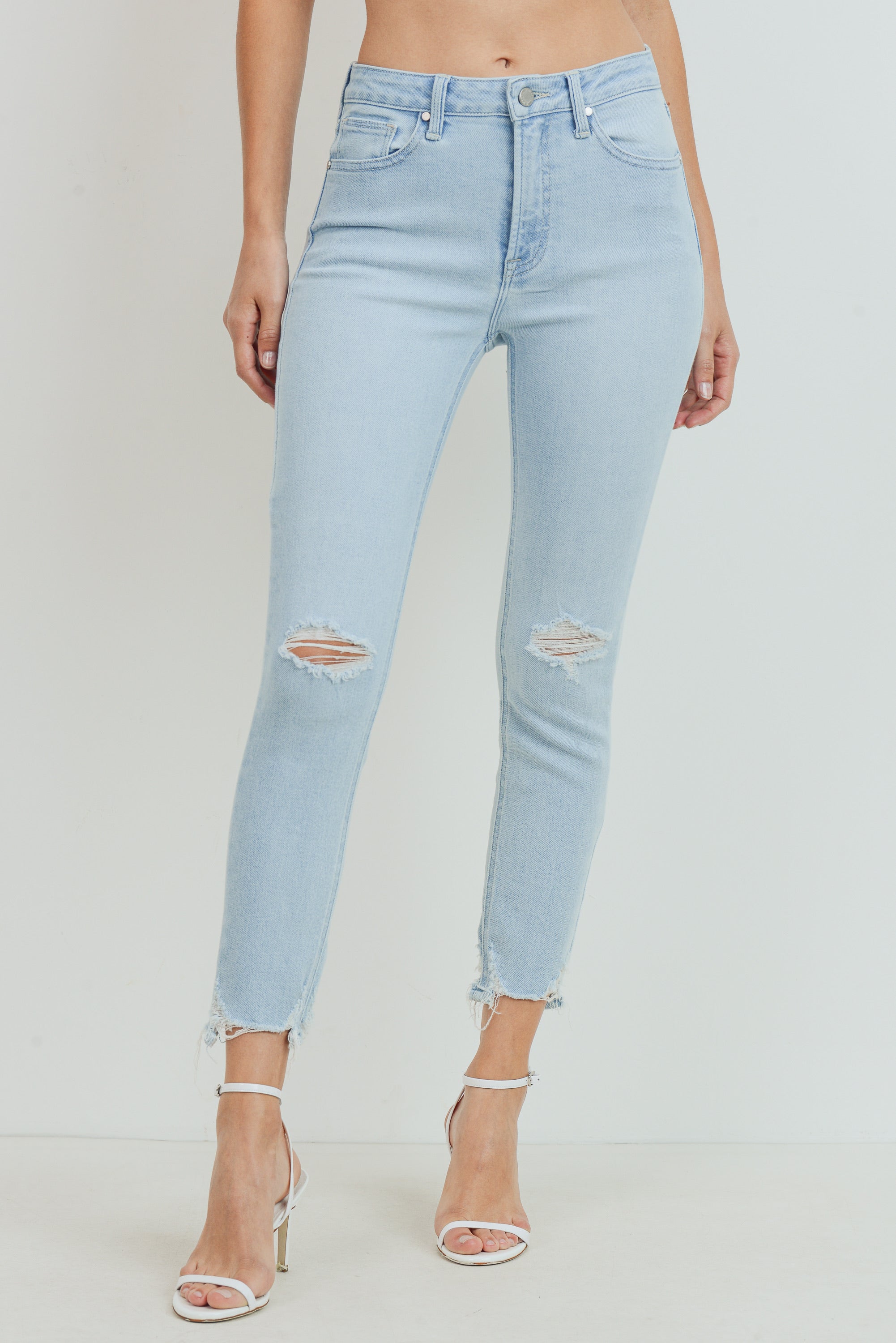 Distressed Knee & Ankle Jeans