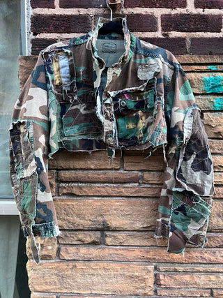 Custom Camo Frayed Patch Crop Jacket - The Vault by Sacha
