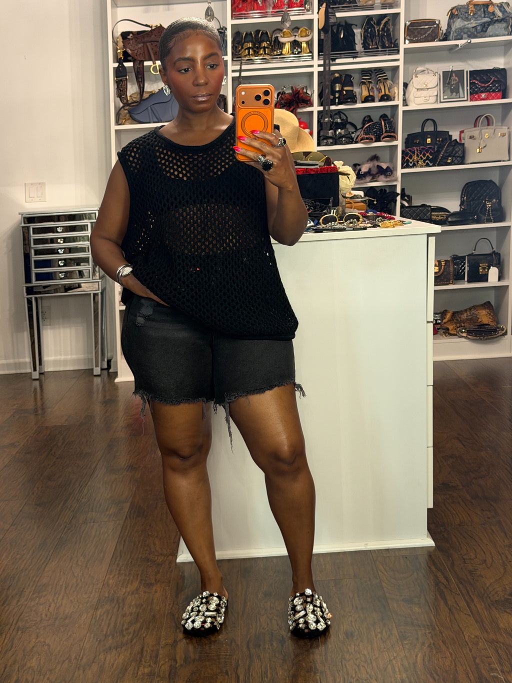 Easy Breezy Open-Knit Top-Black