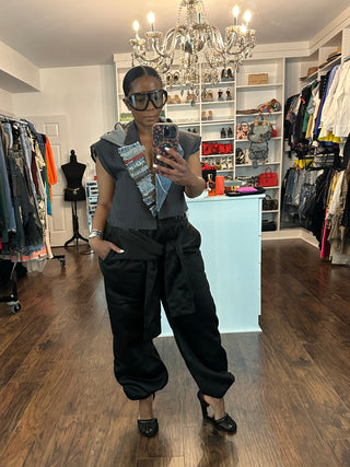 Tie Front Black Sweatpants - The Vault by Sacha