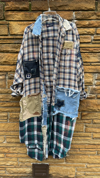 Custom Multi Plaid Distressed Patchwork Duster