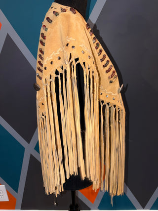 Suede Beaded Leather Fringe Poncho