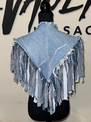 Custom Double Fringe Denim Poncho - The Vault by Sacha