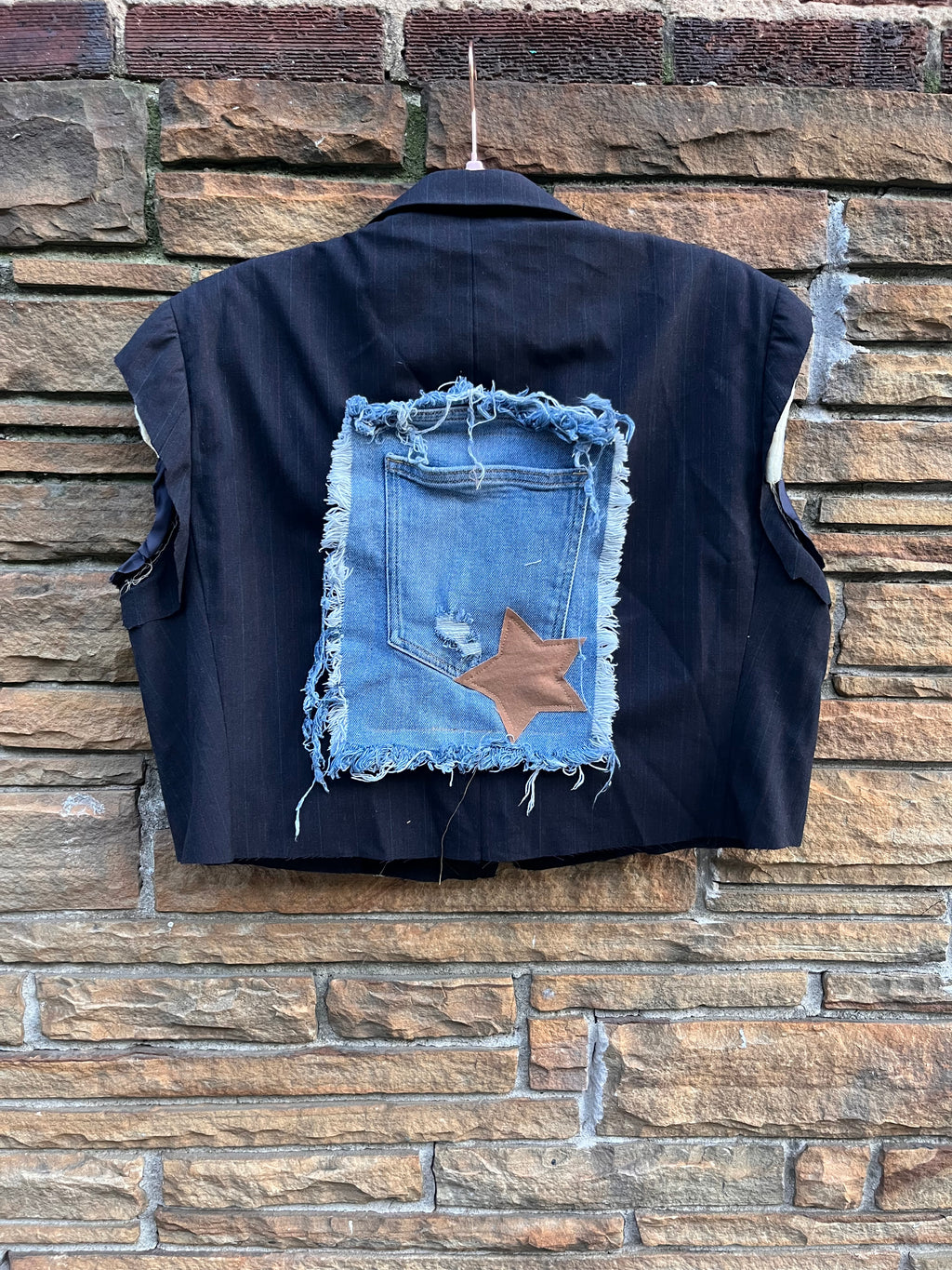 Custom Vintage Distressed Denim Crop Blazer - The Vault by Sacha