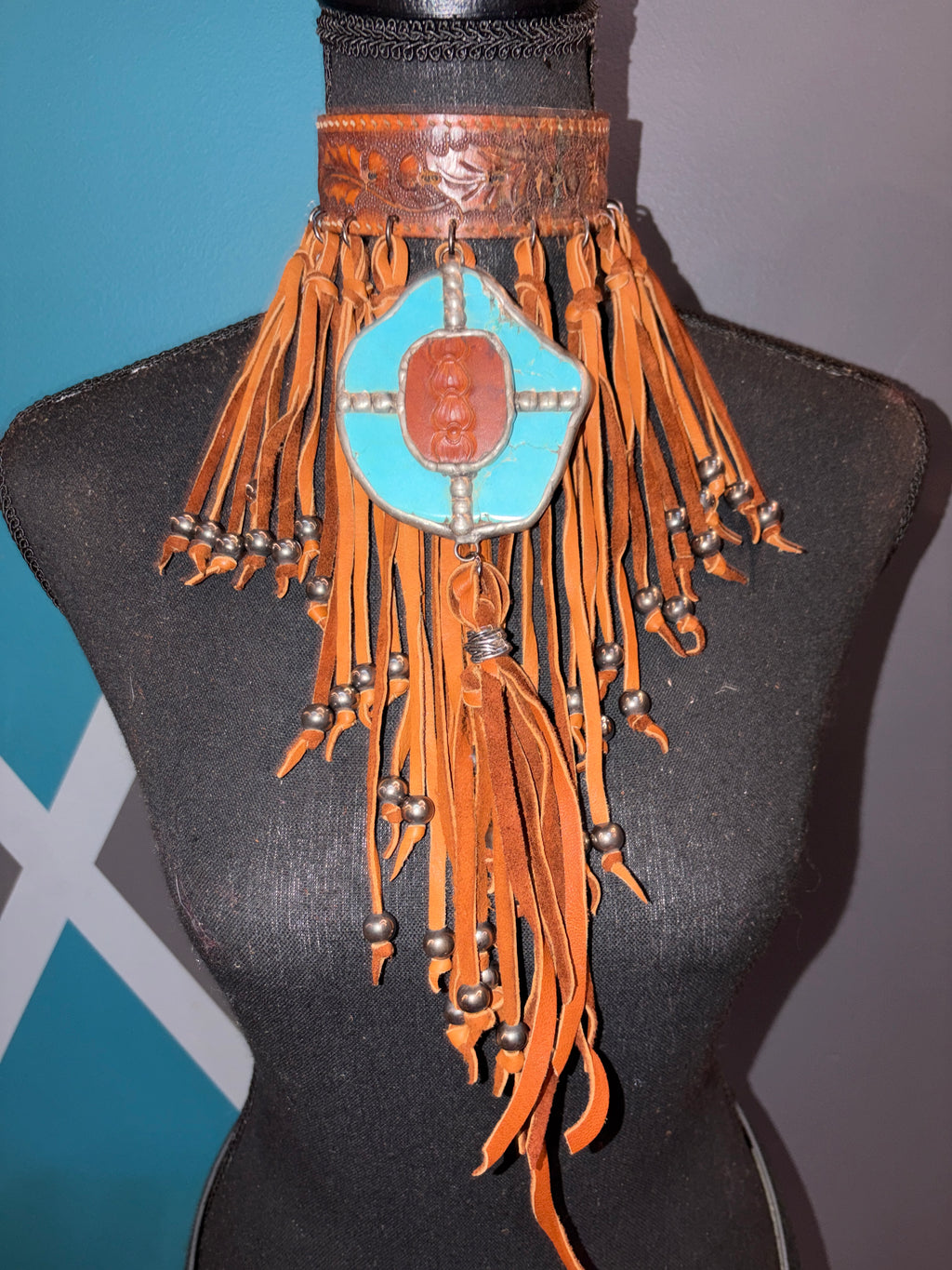 Majestic Tribe Double Fringe Handmade Leather Choker - The Vault by Sacha