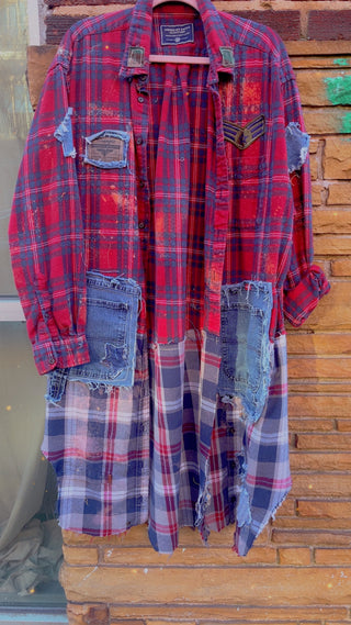 Custom Pink/ Blue Distressed Multi Plaid Duster