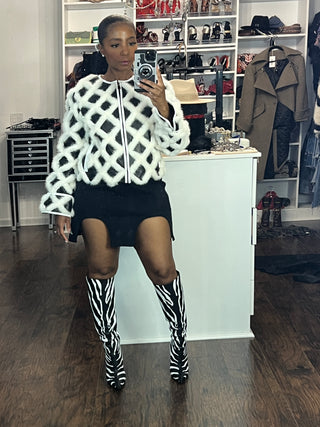 Criss Cross Mink + Leather Jacket