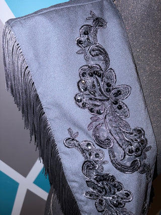 Black Lace Embroidered Fringe Poncho