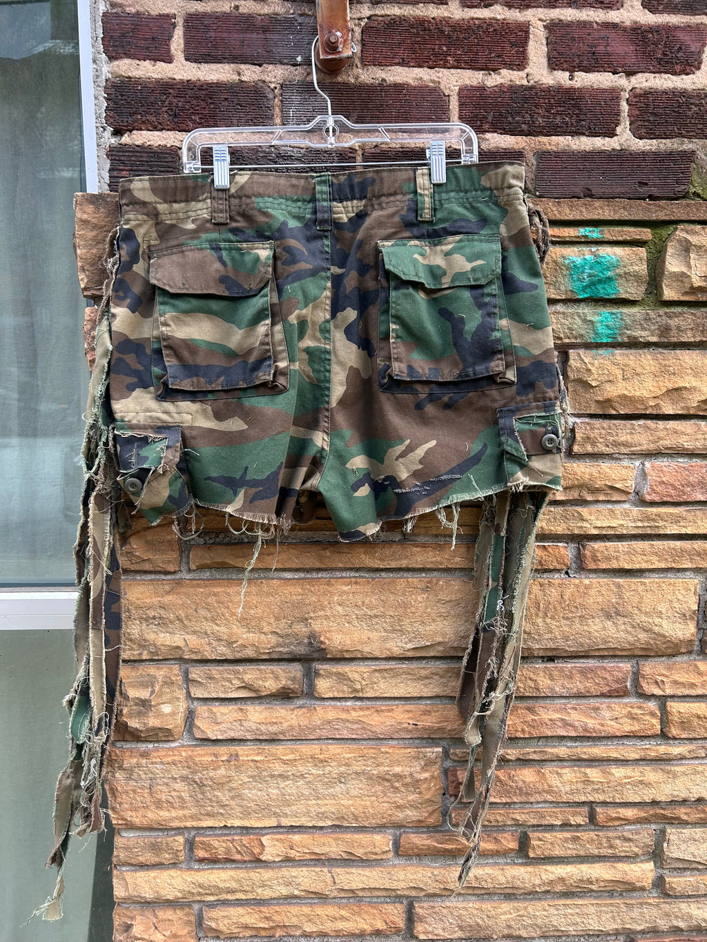 Custom Camo Fringe Shorts w. Drawstring | Size L - The Vault by Sacha