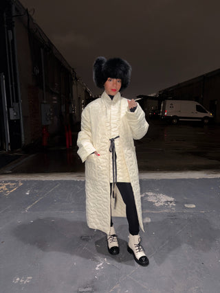 Quilted kimono coat with scarf