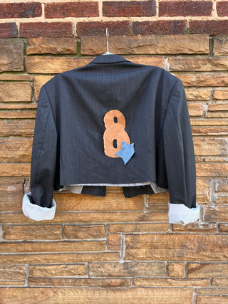 Custom Crop Denim + Plaid Patchwork Blazer