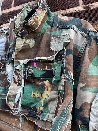 Custom Camo Frayed Patch Crop Jacket - The Vault by Sacha