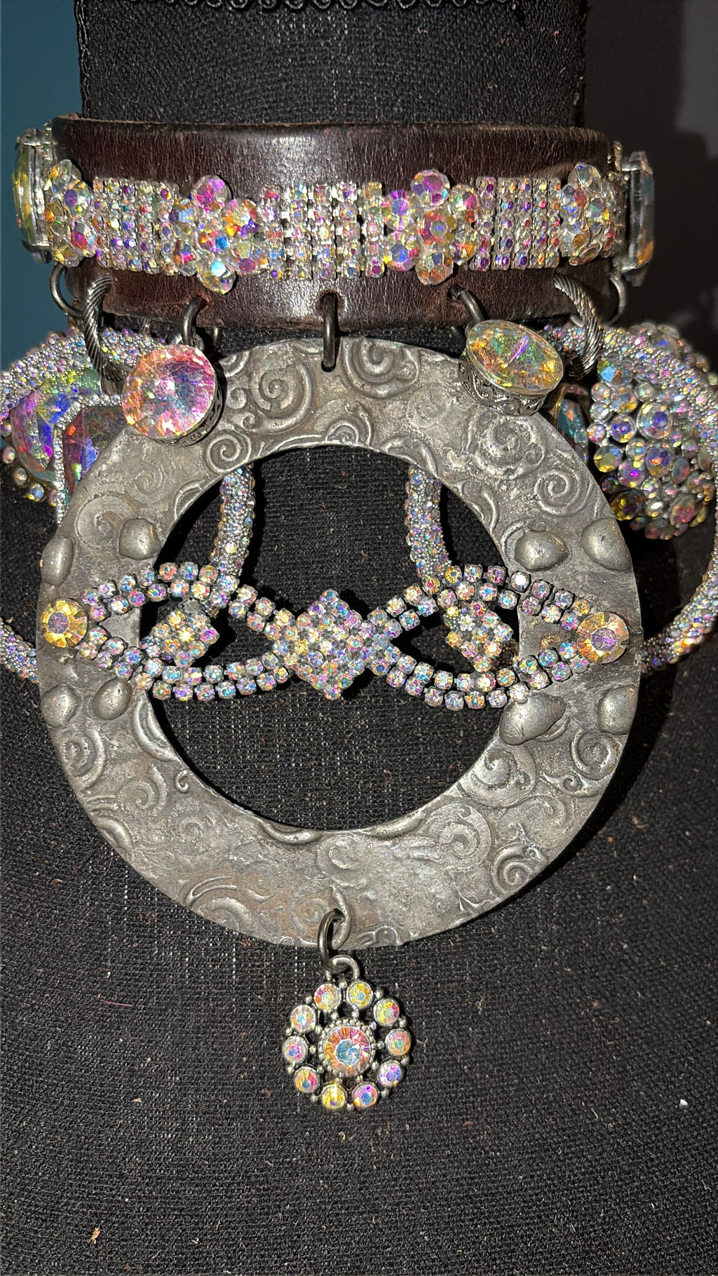 Infinity Iridescent Gems Handmade Leather Choker - The Vault by Sacha