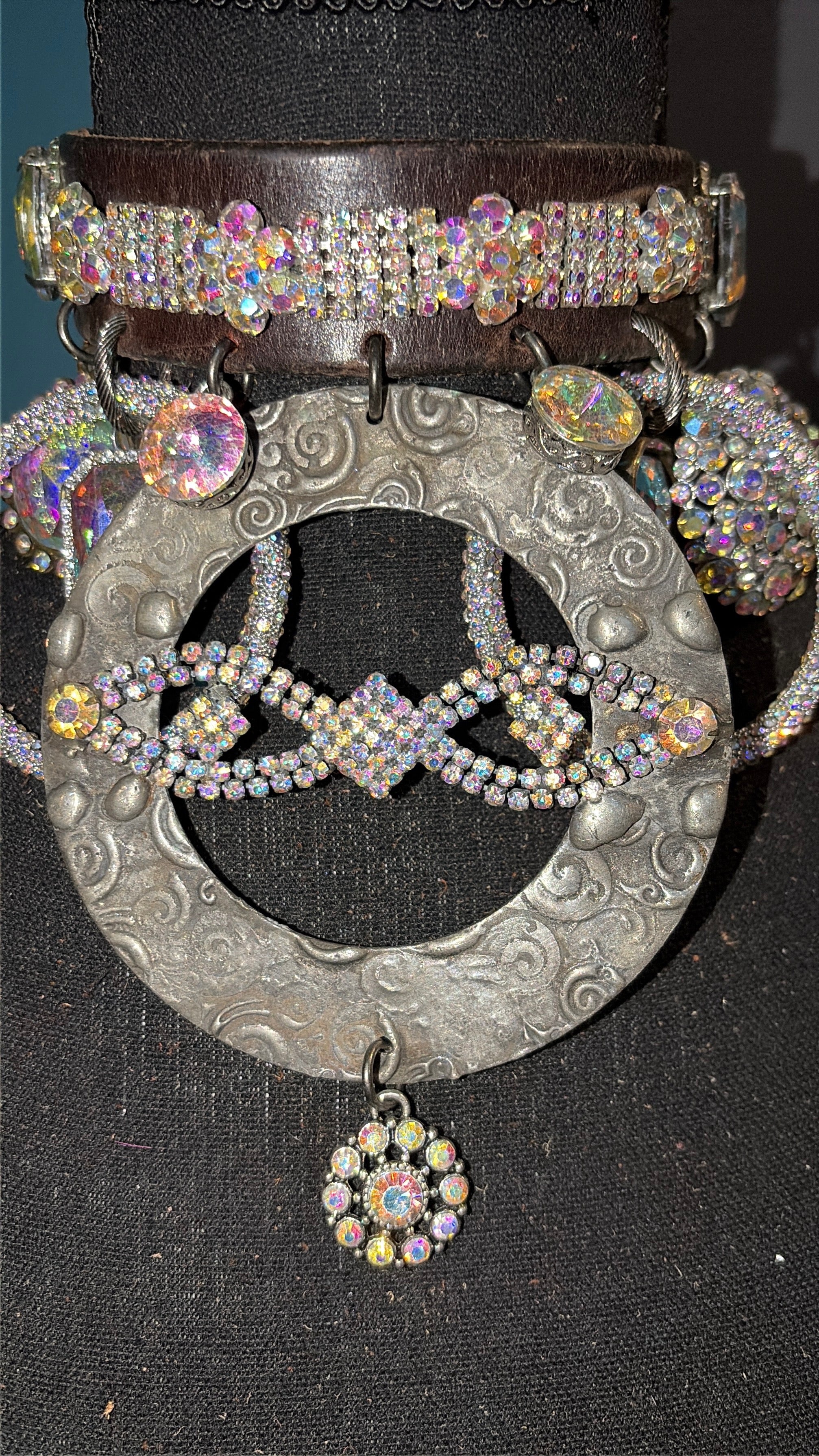 Infinity Iridescent Gems Handmade Leather Choker - The Vault by Sacha