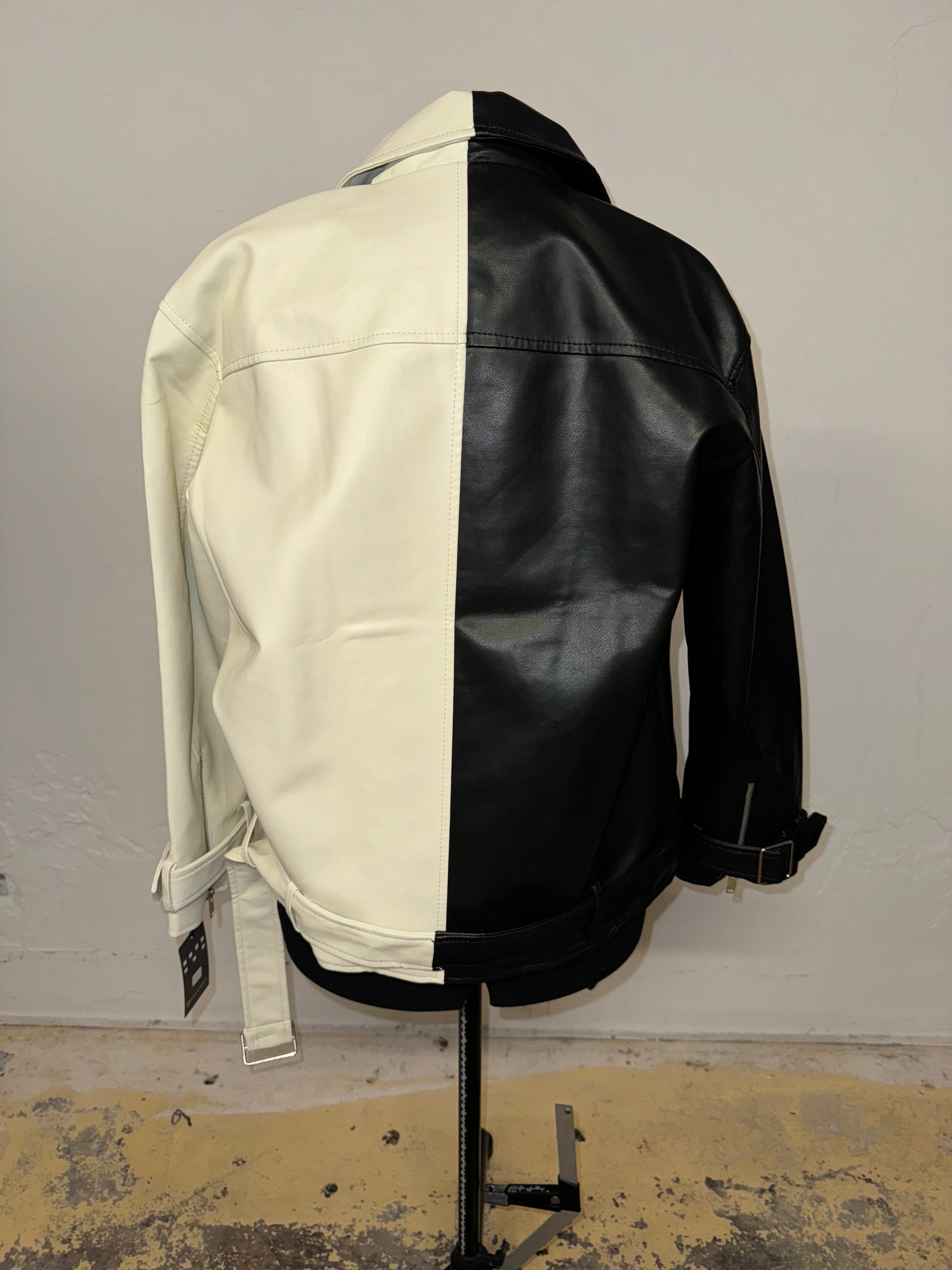 Two Tone Vegan Leather Jacket