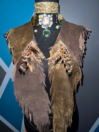 Feather Beaded Fringe Vest