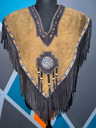 Leopard Catch Suede Fringe Poncho