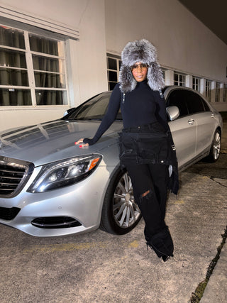 Silver Genuine Leather & Fox Fur Trapper Hat 1/10