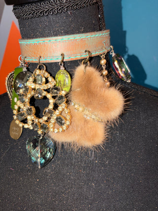 Crystals + Butterfly Fur Handmade Choker