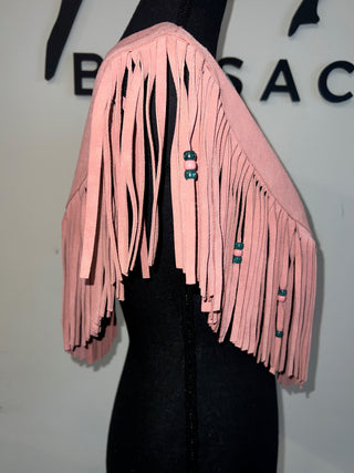 Pretty Pink Fringe Suede Poncho