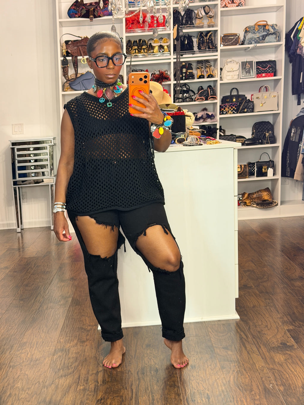Easy Breezy Open-Knit Top-Black
