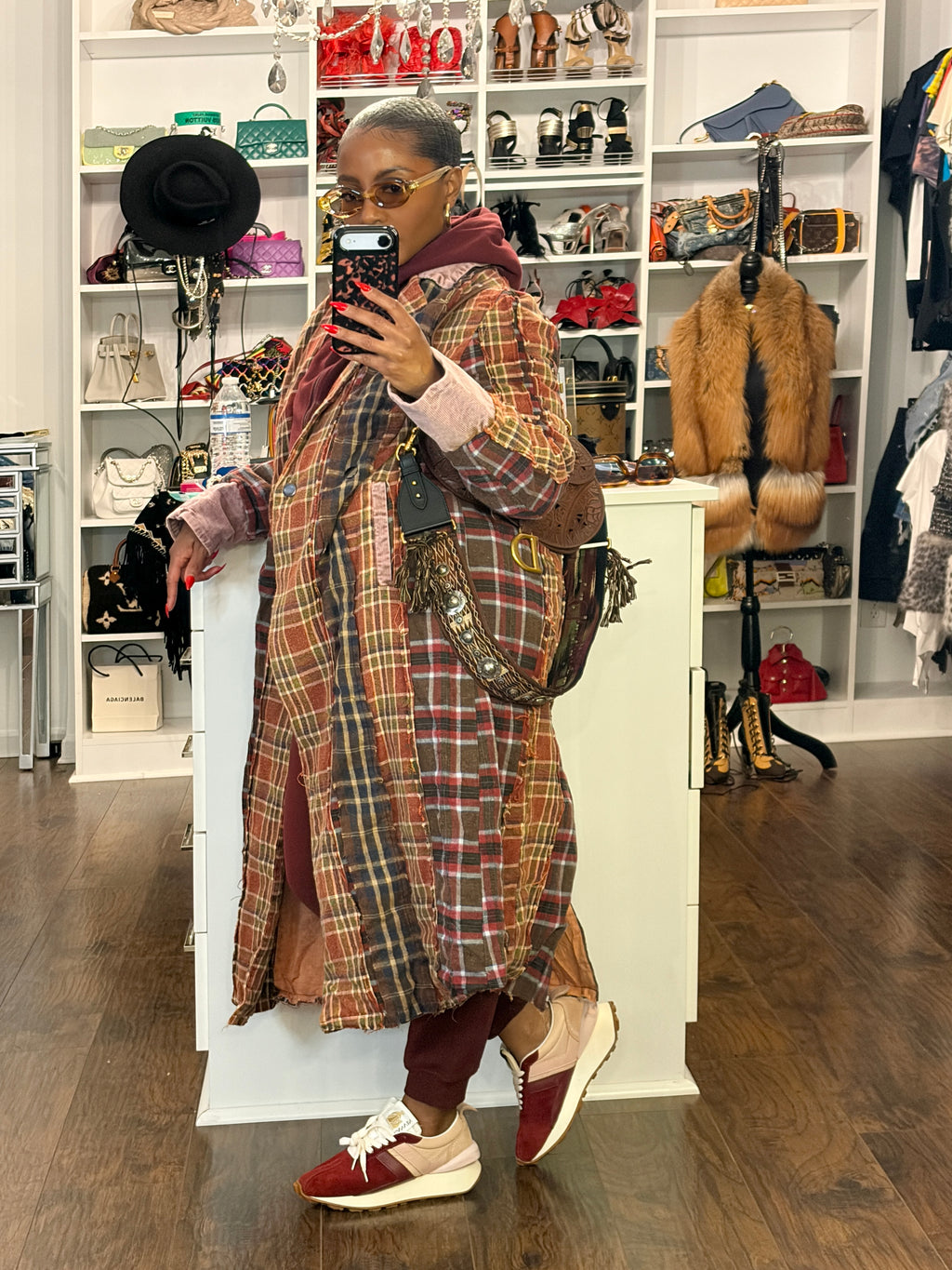 Rustic Revival Plaid Duster-Burgundy - The Vault by Sacha