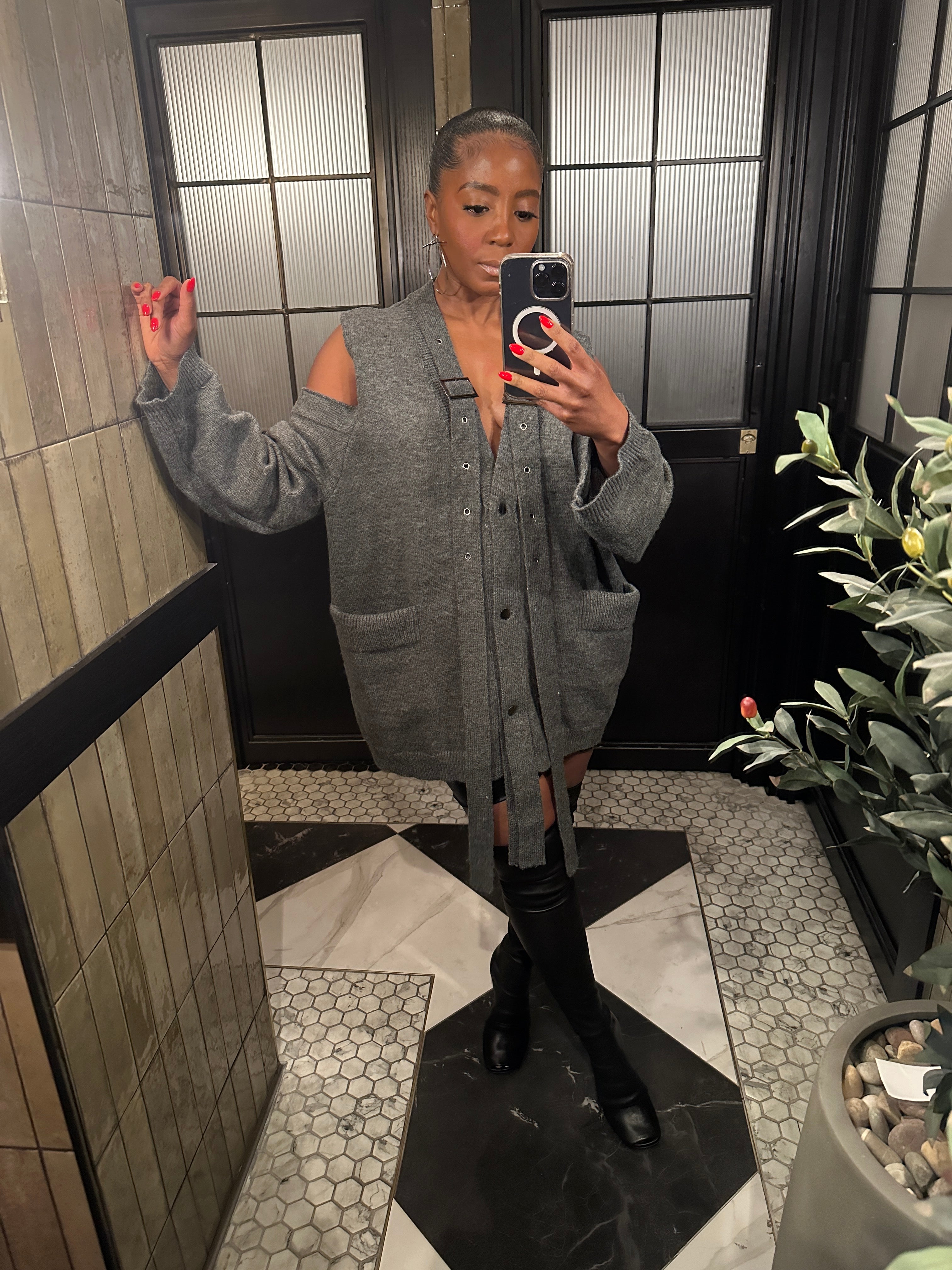 Grey Cold Shoulder Buckle Cardigan - The Vault by Sacha