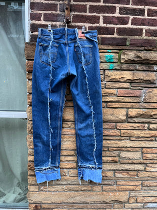 Custom Double Denim Distressed Jeans