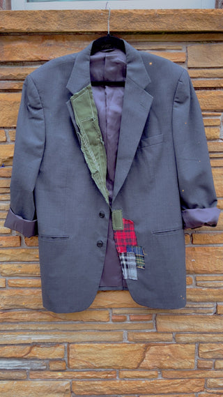 Custom Dark Gray Patchwork Plaid Blazer